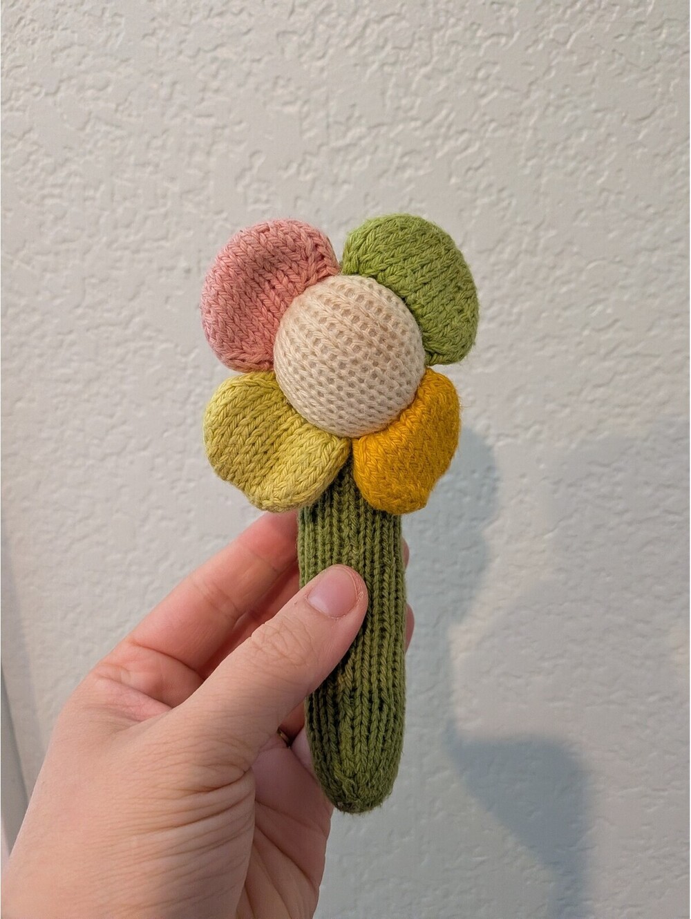 Blabla Knit Flower Baby Rattle Toy Multicolor Green Pink Yellow